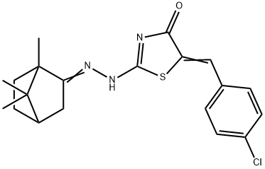 5-(4-chlorobenzylidene)-2-[(1,7,7-trimethylbicyclo[2.2.1]hept-2-ylidene)hydrazono]-1,3-thiazolidin-4-one Struktur