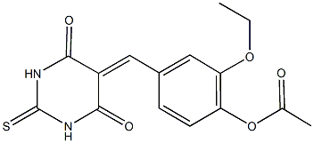 4-[(4,6-dioxo-2-thioxotetrahydro-5(2H)-pyrimidinylidene)methyl]-2-ethoxyphenyl acetate Struktur