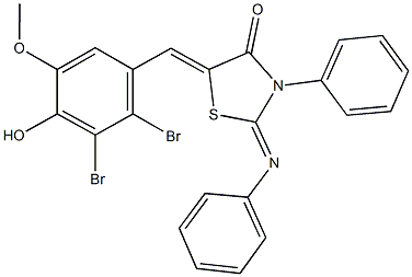 5-(2,3-dibromo-4-hydroxy-5-methoxybenzylidene)-3-phenyl-2-(phenylimino)-1,3-thiazolidin-4-one Struktur