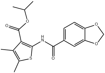 isopropyl 2-[(1,3-benzodioxol-5-ylcarbonyl)amino]-4,5-dimethyl-3-thiophenecarboxylate Struktur