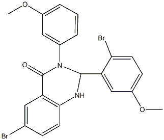 6-bromo-2-(2-bromo-5-methoxyphenyl)-3-(3-methoxyphenyl)-2,3-dihydro-4(1H)-quinazolinone Struktur