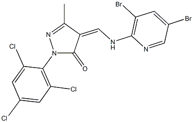 4-{[(3,5-dibromo-2-pyridinyl)amino]methylene}-5-methyl-2-(2,4,6-trichlorophenyl)-2,4-dihydro-3H-pyrazol-3-one Struktur