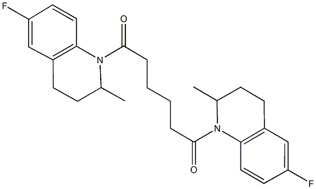 6-fluoro-1-[6-(6-fluoro-2-methyl-3,4-dihydro-1(2H)-quinolinyl)-6-oxohexanoyl]-2-methyl-1,2,3,4-tetrahydroquinoline Struktur