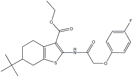 ethyl 6-tert-butyl-2-{[(4-fluorophenoxy)acetyl]amino}-4,5,6,7-tetrahydro-1-benzothiophene-3-carboxylate Struktur