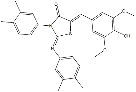 3-(3,4-dimethylphenyl)-2-[(3,4-dimethylphenyl)imino]-5-(4-hydroxy-3,5-dimethoxybenzylidene)-1,3-thiazolidin-4-one Struktur