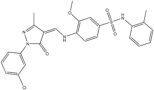 4-({[1-(3-chlorophenyl)-3-methyl-5-oxo-1,5-dihydro-4H-pyrazol-4-ylidene]methyl}amino)-3-methoxy-N-(2-methylphenyl)benzenesulfonamide Struktur