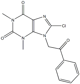 8-chloro-1,3-dimethyl-9-(2-oxo-2-phenylethyl)-3,9-dihydro-1H-purine-2,6-dione Struktur