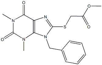 methyl [(9-benzyl-1,3-dimethyl-2,6-dioxo-2,3,6,9-tetrahydro-1H-purin-8-yl)sulfanyl]acetate Struktur