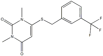 1,3-dimethyl-6-{[3-(trifluoromethyl)benzyl]sulfanyl}-2,4(1H,3H)-pyrimidinedione Struktur