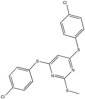 4,6-bis[(4-chlorophenyl)sulfanyl]-2-(methylsulfanyl)pyrimidine Struktur