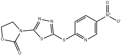 3-[5-({5-nitro-2-pyridinyl}sulfanyl)-1,3,4-thiadiazol-2-yl]-1,3-oxazolidin-2-one Struktur