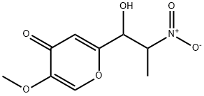 2-{1-hydroxy-2-nitropropyl}-5-methoxy-4H-pyran-4-one Struktur