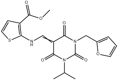 methyl 2-{[(1-(2-furylmethyl)-3-isopropyl-2,4,6-trioxotetrahydro-5(2H)-pyrimidinylidene)methyl]amino}-3-thiophenecarboxylate Struktur