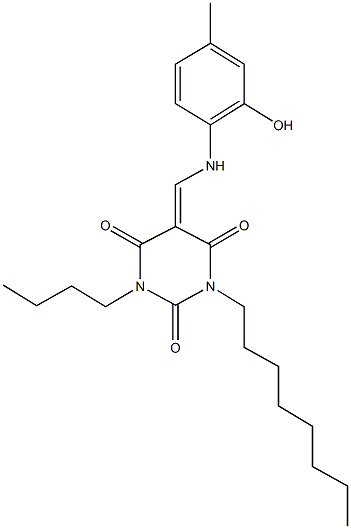 1-butyl-5-[(2-hydroxy-4-methylanilino)methylene]-3-octyl-2,4,6(1H,3H,5H)-pyrimidinetrione Struktur