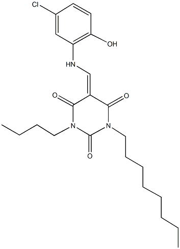 1-butyl-5-[(5-chloro-2-hydroxyanilino)methylene]-3-octyl-2,4,6(1H,3H,5H)-pyrimidinetrione Struktur