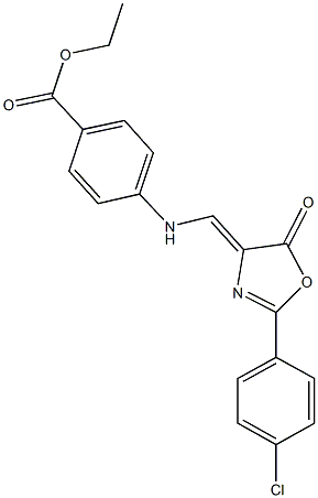 ethyl 4-{[(2-(4-chlorophenyl)-5-oxo-1,3-oxazol-4(5H)-ylidene)methyl]amino}benzoate Struktur