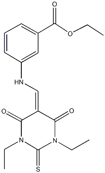 ethyl 3-{[(1,3-diethyl-4,6-dioxo-2-thioxotetrahydro-5(2H)-pyrimidinylidene)methyl]amino}benzoate Struktur