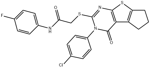 2-{[3-(4-chlorophenyl)-4-oxo-3,5,6,7-tetrahydro-4H-cyclopenta[4,5]thieno[2,3-d]pyrimidin-2-yl]sulfanyl}-N-(4-fluorophenyl)acetamide Struktur