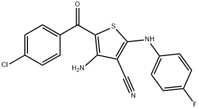 4-amino-5-(4-chlorobenzoyl)-2-(4-fluoroanilino)-3-thiophenecarbonitrile Struktur