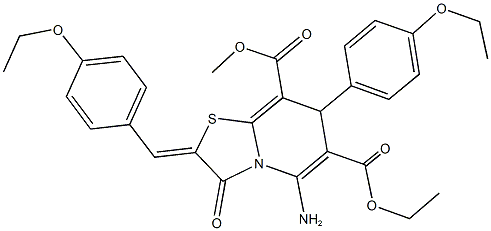 6-ethyl 8-methyl 5-amino-2-(4-ethoxybenzylidene)-7-(4-ethoxyphenyl)-3-oxo-2,3-dihydro-7H-[1,3]thiazolo[3,2-a]pyridine-6,8-dicarboxylate Struktur