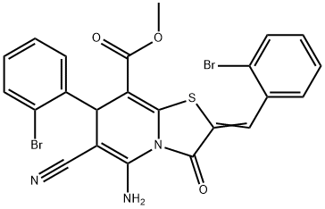 methyl 5-amino-2-(2-bromobenzylidene)-7-(2-bromophenyl)-6-cyano-3-oxo-2,3-dihydro-7H-[1,3]thiazolo[3,2-a]pyridine-8-carboxylate Struktur