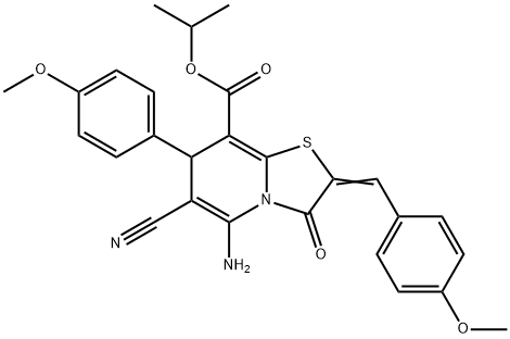 isopropyl 5-amino-6-cyano-2-(4-methoxybenzylidene)-7-(4-methoxyphenyl)-3-oxo-2,3-dihydro-7H-[1,3]thiazolo[3,2-a]pyridine-8-carboxylate Struktur