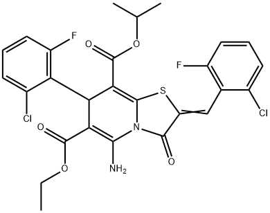 6-ethyl 8-isopropyl 5-amino-2-(2-chloro-6-fluorobenzylidene)-7-(2-chloro-6-fluorophenyl)-3-oxo-2,3-dihydro-7H-[1,3]thiazolo[3,2-a]pyridine-6,8-dicarboxylate Struktur