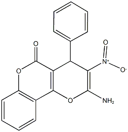 2-amino-3-nitro-4-phenyl-4H,5H-pyrano[3,2-c]chromen-5-one Struktur