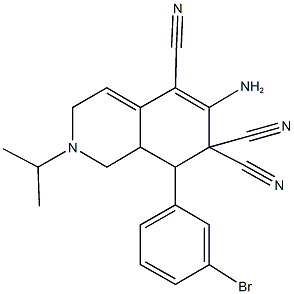 6-amino-8-(3-bromophenyl)-2-isopropyl-2,3,8,8a-tetrahydro-5,7,7(1H)-isoquinolinetricarbonitrile Struktur