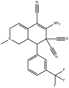 6-amino-2-methyl-8-[3-(trifluoromethyl)phenyl]-2,3,8,8a-tetrahydro-5,7,7(1H)-isoquinolinetricarbonitrile Struktur