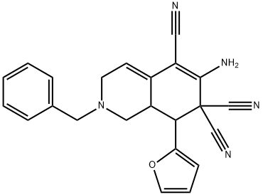 6-amino-2-benzyl-8-(2-furyl)-2,3,8,8a-tetrahydro-5,7,7(1H)-isoquinolinetricarbonitrile Struktur