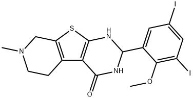 2-(3,5-diiodo-2-methoxyphenyl)-7-methyl-2,3,5,6,7,8-hexahydropyrido[4',3':4,5]thieno[2,3-d]pyrimidin-4(1H)-one Struktur