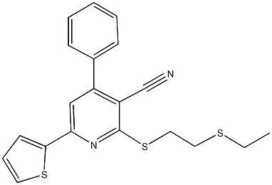 2-{[2-(ethylsulfanyl)ethyl]sulfanyl}-4-phenyl-6-(2-thienyl)nicotinonitrile Struktur