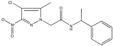 2-{4-chloro-3-nitro-5-methyl-1H-pyrazol-1-yl}-N-(1-phenylethyl)acetamide Struktur