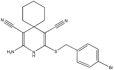 2-amino-4-[(4-bromobenzyl)sulfanyl]-3-azaspiro[5.5]undeca-1,4-diene-1,5-dicarbonitrile Struktur