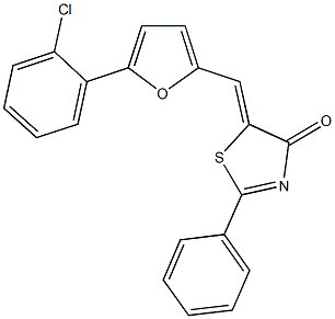 5-{[5-(2-chlorophenyl)-2-furyl]methylene}-2-phenyl-1,3-thiazol-4(5H)-one Struktur