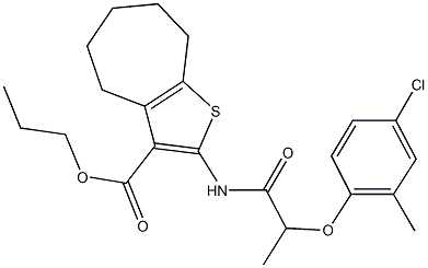 propyl 2-{[2-(4-chloro-2-methylphenoxy)propanoyl]amino}-5,6,7,8-tetrahydro-4H-cyclohepta[b]thiophene-3-carboxylate Struktur