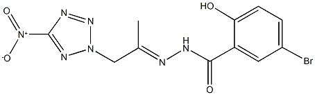 5-bromo-2-hydroxy-N'-(2-{5-nitro-2H-tetraazol-2-yl}-1-methylethylidene)benzohydrazide Struktur