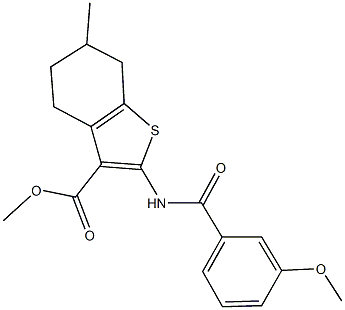 methyl 2-[(3-methoxybenzoyl)amino]-6-methyl-4,5,6,7-tetrahydro-1-benzothiophene-3-carboxylate Struktur