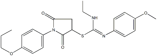 2,5-dioxo-1-(4-propoxyphenyl)-3-pyrrolidinyl N-ethyl-N'-(4-methoxyphenyl)imidothiocarbamate Struktur