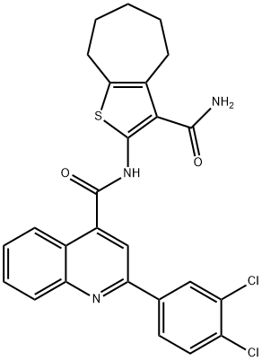 N-[3-(aminocarbonyl)-5,6,7,8-tetrahydro-4H-cyclohepta[b]thien-2-yl]-2-(3,4-dichlorophenyl)-4-quinolinecarboxamide Struktur