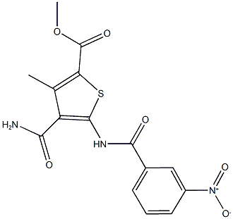 methyl 4-(aminocarbonyl)-5-({3-nitrobenzoyl}amino)-3-methyl-2-thiophenecarboxylate Struktur