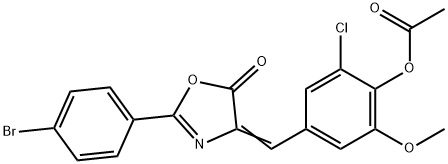 4-[(2-(4-bromophenyl)-5-oxo-1,3-oxazol-4(5H)-ylidene)methyl]-2-chloro-6-methoxyphenyl acetate Struktur