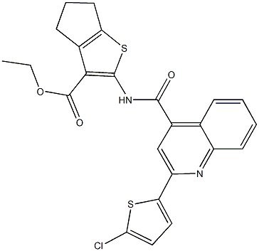 ethyl 2-({[2-(5-chloro-2-thienyl)-4-quinolinyl]carbonyl}amino)-5,6-dihydro-4H-cyclopenta[b]thiophene-3-carboxylate Struktur