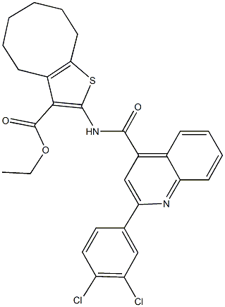 ethyl 2-({[2-(3,4-dichlorophenyl)-4-quinolinyl]carbonyl}amino)-4,5,6,7,8,9-hexahydrocycloocta[b]thiophene-3-carboxylate Struktur