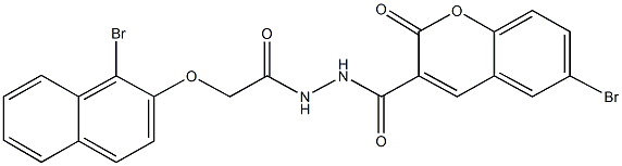 6-bromo-N'-{[(1-bromo-2-naphthyl)oxy]acetyl}-2-oxo-2H-chromene-3-carbohydrazide Struktur