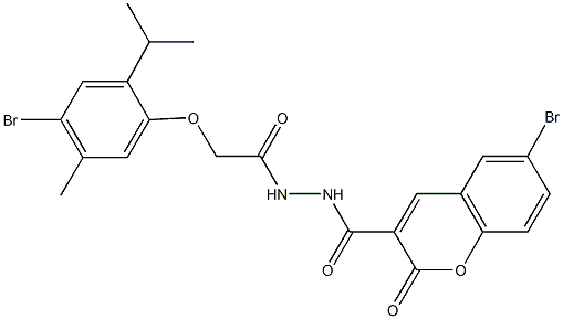 6-bromo-N'-[(4-bromo-2-isopropyl-5-methylphenoxy)acetyl]-2-oxo-2H-chromene-3-carbohydrazide Struktur