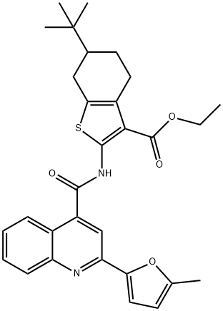 ethyl 6-tert-butyl-2-({[2-(5-methyl-2-furyl)-4-quinolinyl]carbonyl}amino)-4,5,6,7-tetrahydro-1-benzothiophene-3-carboxylate Struktur