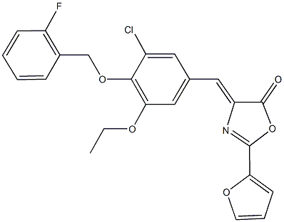 4-{3-chloro-5-ethoxy-4-[(2-fluorobenzyl)oxy]benzylidene}-2-(2-furyl)-1,3-oxazol-5(4H)-one Struktur