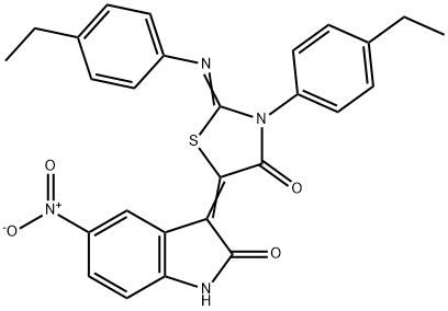 3-{3-(4-ethylphenyl)-2-[(4-ethylphenyl)imino]-4-oxo-1,3-thiazolidin-5-ylidene}-5-nitro-1,3-dihydro-2H-indol-2-one Struktur